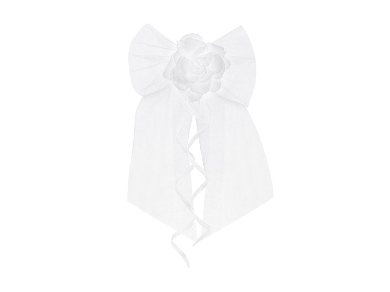 Kokardy z różyczką, biały, 18cm (1 op. / 2 szt.) Kokardy z różyczką, biały, 18cm (1 op. / 2 szt.)
