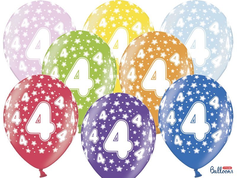 Balony 30cm, 4th Birthday, Metallic Mix (1 op. / 50 szt.) Balony 30cm, 4th Birthday, Metallic Mix (1 op. / 50 szt.)