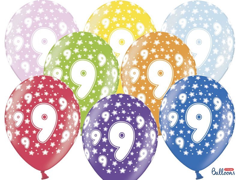 Balony 30cm, 9th Birthday, Metallic Mix (1 op. / 50 szt.) Balony 30cm, 9th Birthday, Metallic Mix (1 op. / 50 szt.)