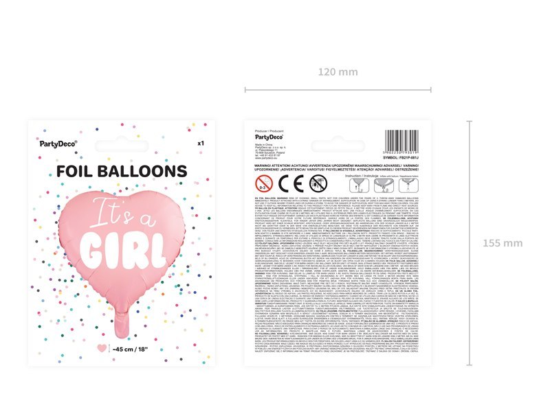 Balon foliowy Serce - It's a girl, 45cm, jasny różowy Balon foliowy Serce - It's a girl, 45cm, jasny różowy