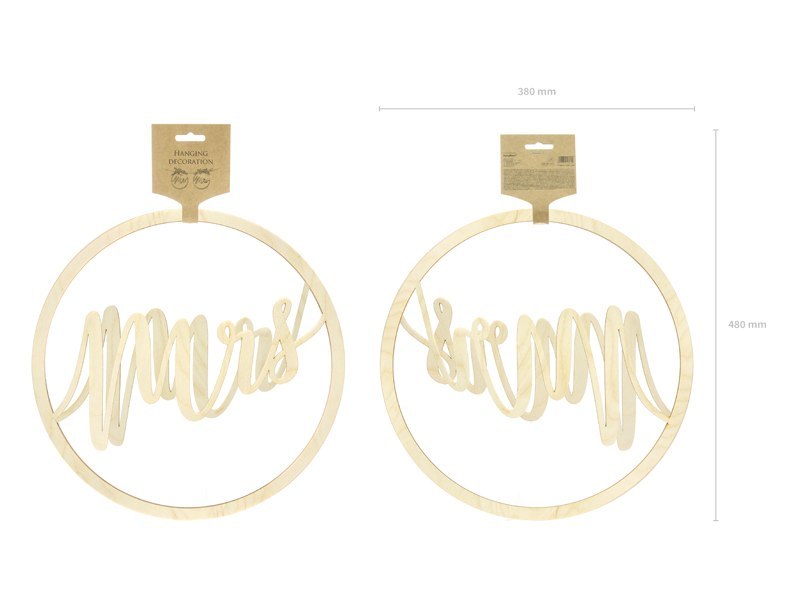 Zawieszki dekoracyjne Mr Mrs, 38cm (1 op. / 2 szt.) Zawieszki dekoracyjne Mr Mrs, 38cm (1 op. / 2 szt.)