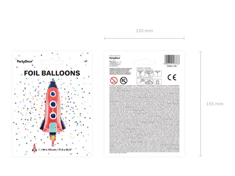 Balon foliowy Rakieta, 44x115cm, mix Balon foliowy Rakieta, 44x115cm, mix