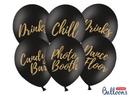 Balony 30cm, Candy Bar, Chill, Dance Floor, Drinks, Photo Booth, Pastel Black (1 op. / 6 szt.)