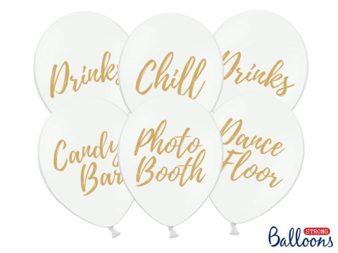 Balony 30cm, Candy Bar, Chill, Dance Floor, Drinks, Photo Booth, Pastel Pure White (1 op. / 6 szt.)