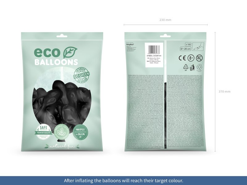 Balony Eco 26cm pastelowe, czarny (1 op. / 100 szt.) Balony Eco 26cm pastelowe, czarny (1 op. / 100 szt.)