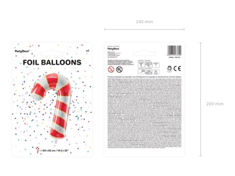 Balon foliowy Cukrowa laska, 50x82cm, czerwony Balon foliowy Cukrowa laska, 50x82cm, czerwony