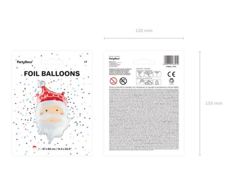 Balon foliowy Mikołaj, 37x60cm, mix Balon foliowy Mikołaj, 37x60cm, mix