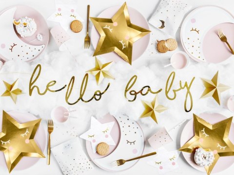 Baner HELLO BABY złoty lustrzany napis Baby Shower Baner HELLO BABY złoty lustrzany napis Baby Shower