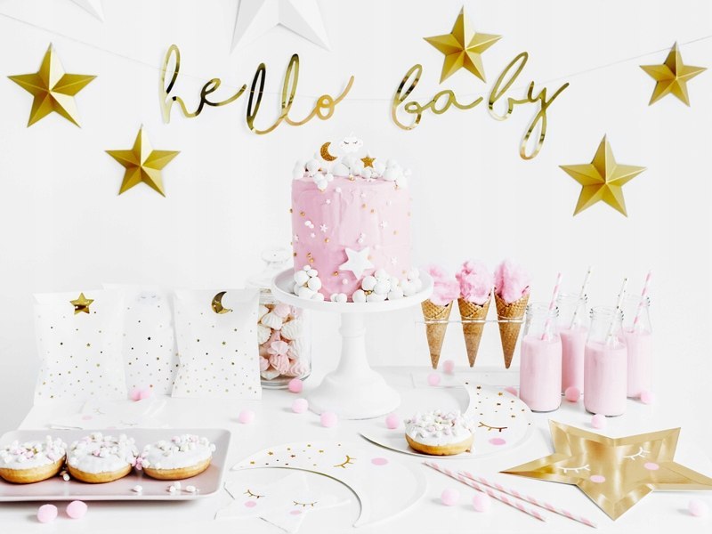 Baner HELLO BABY złoty lustrzany napis Baby Shower Baner HELLO BABY złoty lustrzany napis Baby Shower
