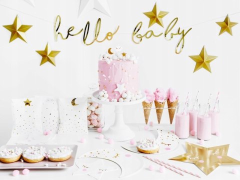 Baner HELLO BABY złoty lustrzany napis Baby Shower Baner HELLO BABY złoty lustrzany napis Baby Shower