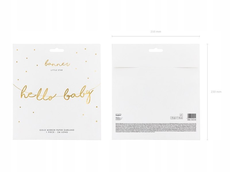 Baner HELLO BABY złoty lustrzany napis Baby Shower Baner HELLO BABY złoty lustrzany napis Baby Shower