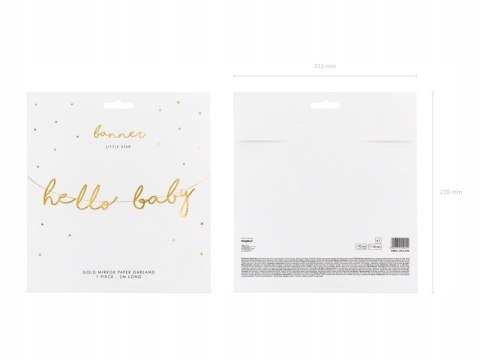 Baner HELLO BABY złoty lustrzany napis Baby Shower Baner HELLO BABY złoty lustrzany napis Baby Shower