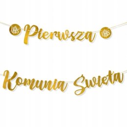 Baner Pierwsza Komunia Święta złoty metaliczny 2m