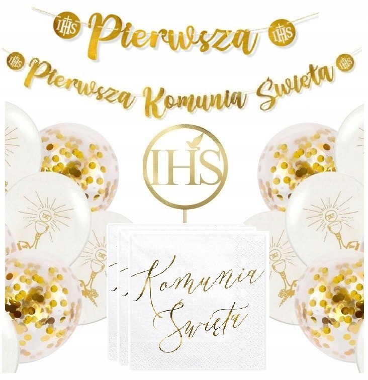 Dekoracje na komunię balony serwetki topper płatki Dekoracje na komunię balony serwetki topper płatki