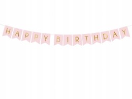 Baner HAPPY BIRTHDAY różowy ozdoby urodziny roczek