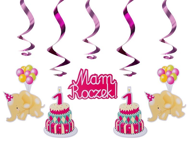 Zestaw urodzinowy balony na roczek 1 urodziny róż Zestaw urodzinowy balony na roczek 1 urodziny róż