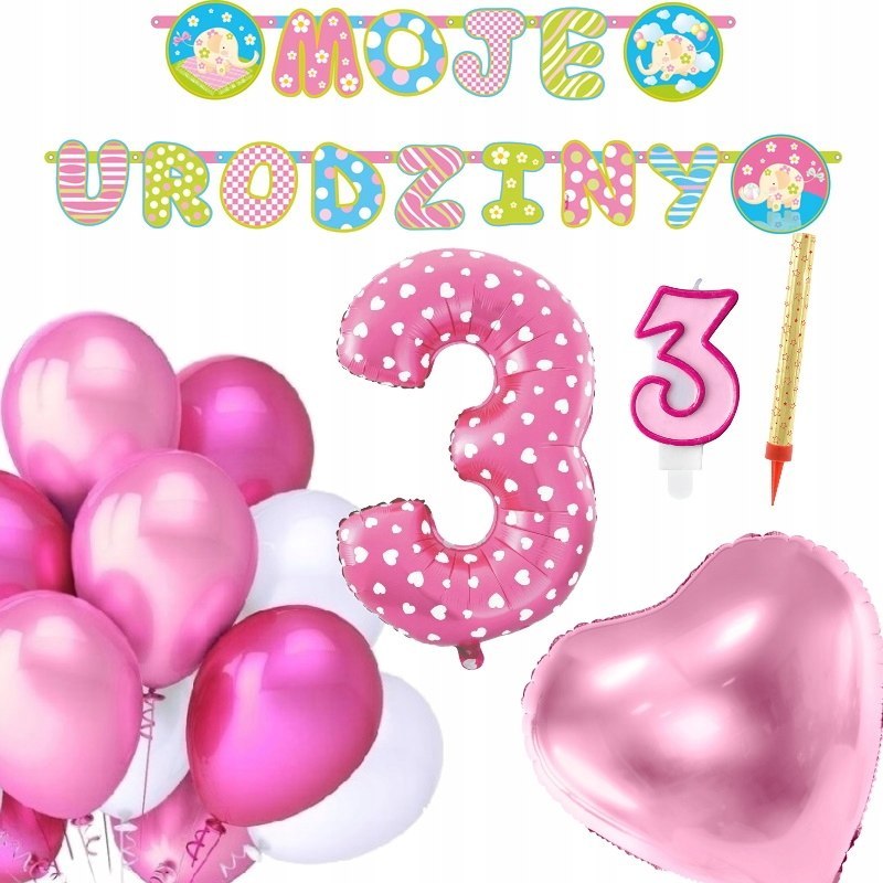 Balony girlanda baner cyfra 3 na trzecie urodziny Balony girlanda baner cyfra 3 na trzecie urodziny