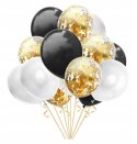 Balony z konfetti czarne złote urodziny panieński