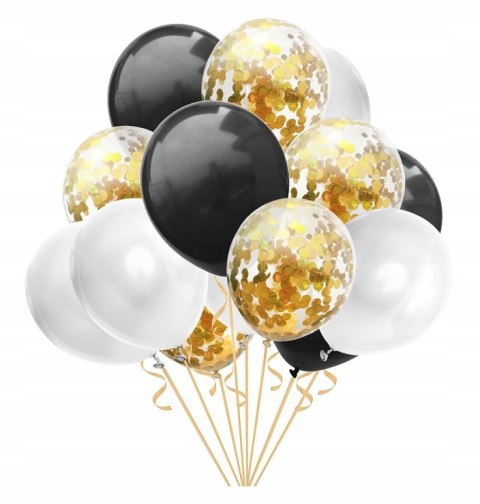 Balony z konfetti czarne złote urodziny panieński Balony z konfetti czarne złote urodziny panieński