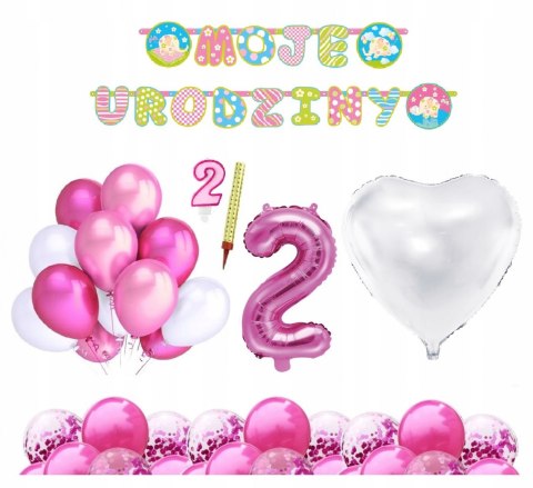ZESTAW balony świeczka ozdoby na 2 LATKA urodziny ZESTAW balony świeczka ozdoby na 2 LATKA urodziny