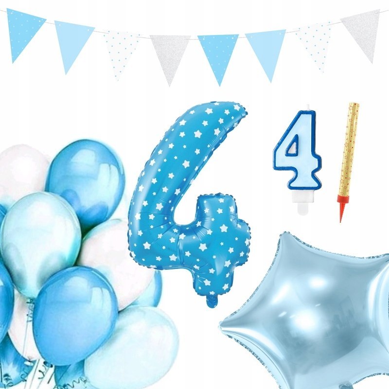 ZESTAW ozdoby balon cyfra 4 na czwarte urodziny ZESTAW ozdoby balon cyfra 4 na czwarte urodziny