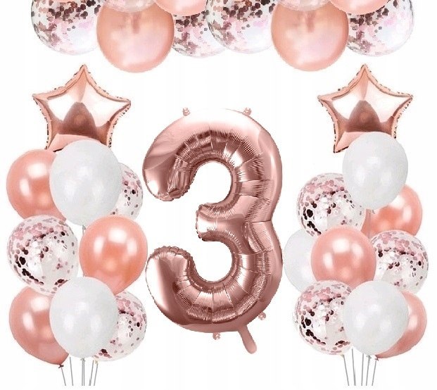 Balony dekoracje ozdoby ZESTAW na 3 latka urodziny Balony dekoracje ozdoby ZESTAW na 3 latka urodziny