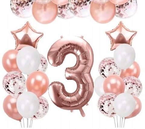Balony dekoracje ozdoby ZESTAW na 3 latka urodziny Balony dekoracje ozdoby ZESTAW na 3 latka urodziny