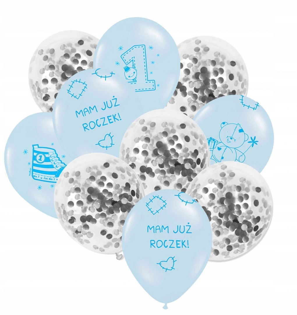 Balony z konfetti dekoracje ozdoby na roczek 10szt