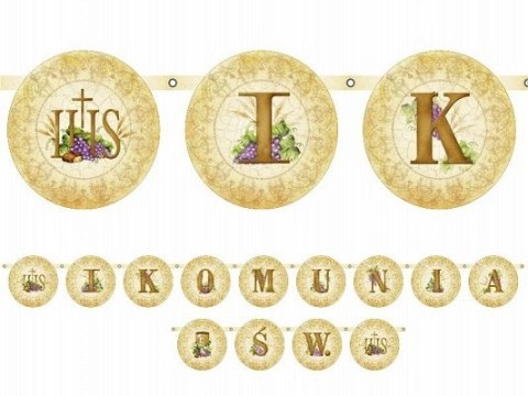 Baner girlanda balony złote serwetki na I Komunię Baner girlanda balony złote serwetki na I Komunię