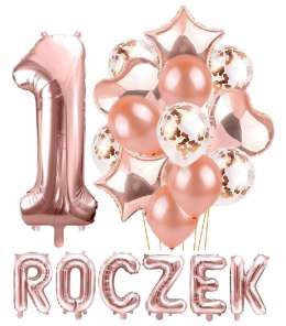 Wielki zestaw balony ozdoby na ROCZEK rosegold HEL