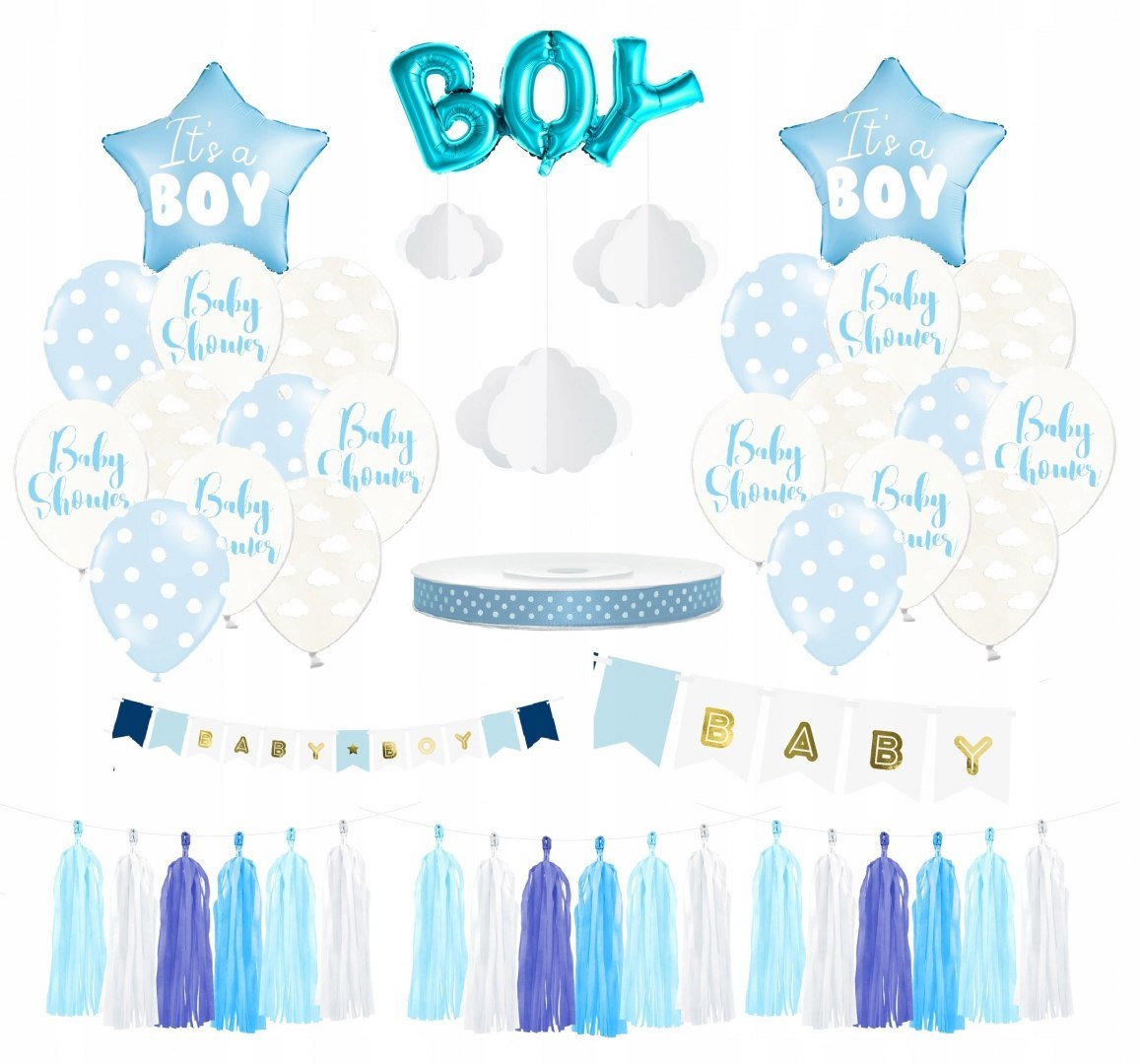 Wielki zestaw dekoracje balony Baby Shower chłopca Wielki zestaw dekoracje balony Baby Shower chłopca