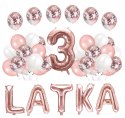 Zestaw balonów cyfra 3 trzecie urodziny rosegold Zestaw balonów cyfra 3 trzecie urodziny rosegold