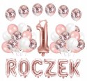 Zestaw balonów na roczek cyfra 1 rosegold urodziny Zestaw balonów na roczek cyfra 1 rosegold urodziny