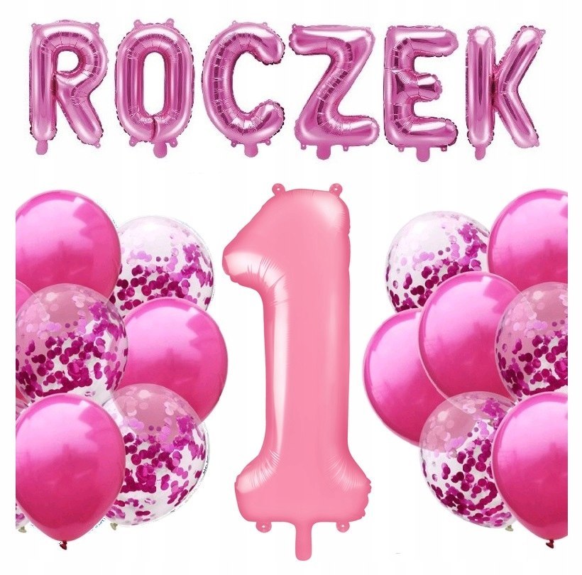 Balon różowa cyfra na roczek 1 urodziny hel 86cm