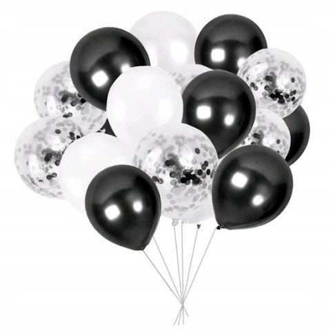 Balony z konfetti bukiet balonów czarne srebrne 15 Balony z konfetti bukiet balonów czarne srebrne 15
