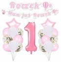 Balony z konfetti zestaw cyfra 1 na roczek różowe Balony z konfetti zestaw cyfra 1 na roczek różowe