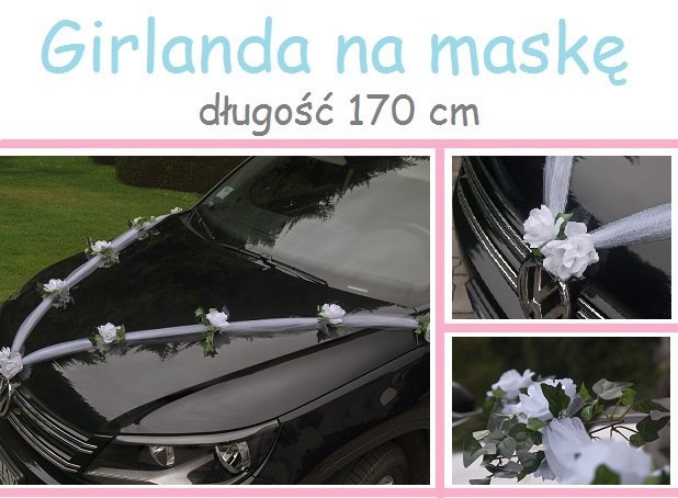 Dekoracja girlanda na maskę auto samochód do ślubu Dekoracja girlanda na maskę auto samochód do ślubu