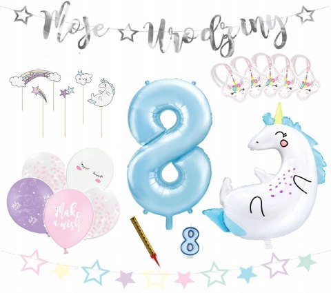 Dekoracje urodzinowe zestaw JEDNOROŻEC balony XXL