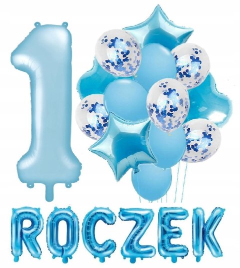 Wielki zestaw balony ozdoby na ROCZEK błękit HEL