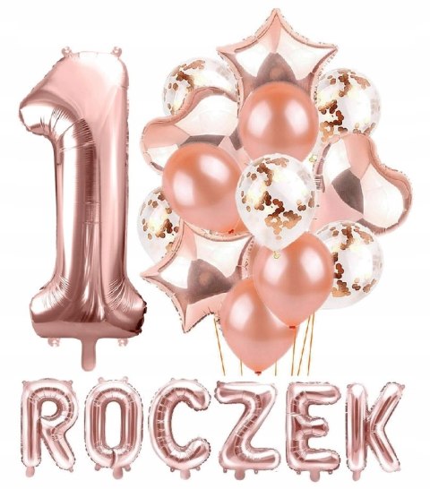 Wielki zestaw balony ozdoby na ROCZEK rosegold HEL Wielki zestaw balony ozdoby na ROCZEK rosegold HEL