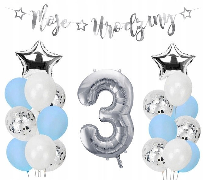 Balony dekoracje baner na 3 trzecie urodziny HEL