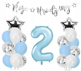 Balony dekoracje baner na drugie 2 urodziny HEL