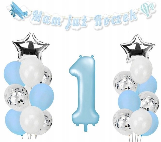 Balony z konfetti na roczek HEL pierwsze urodziny Balony z konfetti na roczek HEL pierwsze urodziny