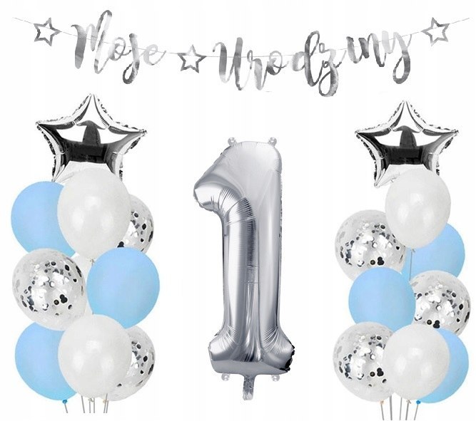 Balony z konfetti na roczek HEL pierwsze urodziny Balony z konfetti na roczek HEL pierwsze urodziny