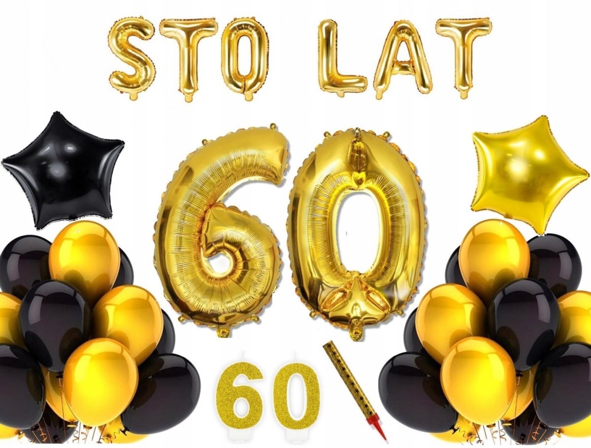 Balony cyfry świeczki napis STO LAT na 60 urodziny Balony cyfry świeczki napis STO LAT na 60 urodziny