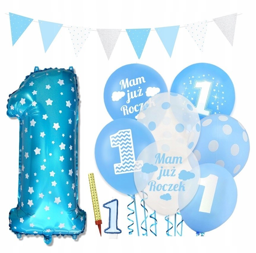 Balony girlanda flagi świeczka cyfra 1 na roczek Balony girlanda flagi świeczka cyfra 1 na roczek