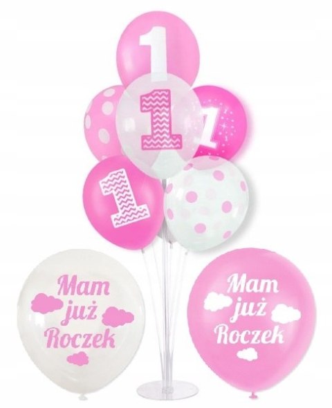 Balony na roczek 10szt + stojak do balonów 70cm Balony na roczek 10szt + stojak do balonów 70cm