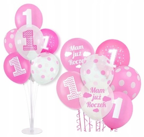 Balony na roczek 10szt + stojak do balonów 70cm Balony na roczek 10szt + stojak do balonów 70cm