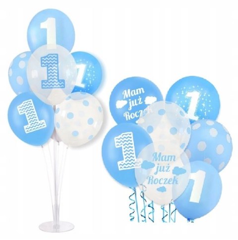 Balony na roczek 10szt + stojak do balonów 70cm Balony na roczek 10szt + stojak do balonów 70cm