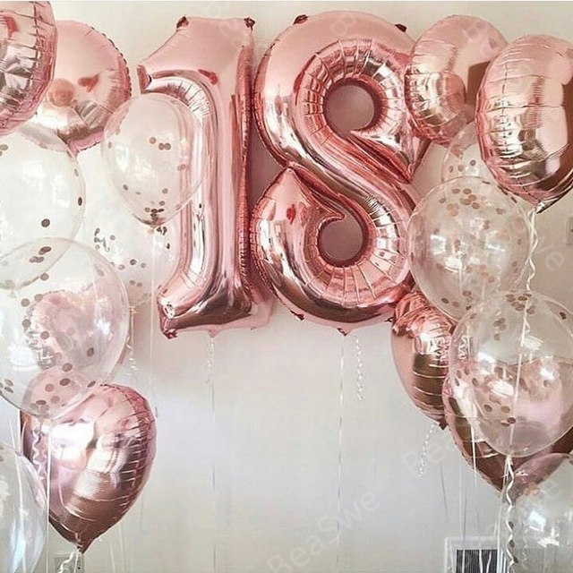 Balony z konfetti baner napis na 18 urodziny hel